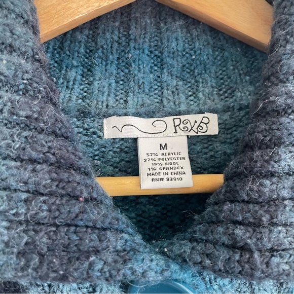 RXB Blue Cardigan Buttoned Sweater with Dramatic Collar Size Medium ombre - Picture 2 of 5